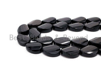 Quality Black Onyx Twisted Oval Faceted Beads 10x14mm 13x18mm 15x20mm Natural Gemtones, Black loose Beads, 15.5" Full Strand, SKU#Q20