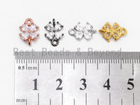 Clear CZ Micro Pave Four Leaf Flower Connector for Necklace/Bracelet, Cubic Zirconia Space Connector in Gold, 8x12mm, sku#A67