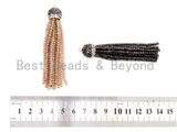 Crystal Beaded Tassel Pendants,Glass Crystal Beads,Pave CZ Rhinestone Cap, Tassel Necklace Enhancer, 3'' long, Sku#B82