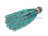 Crystal Beaded Tassel Pendants,Glass Crystal Beads,Pave CZ Rhinestone Cap, Tassel Necklace Enhancer, 3'' long, Sku#B82