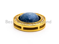 CZ Micro Pave Kyanite Blue Spacer Beads, Kyanite Gemstone Cubic Zirconia Spacer Beads/Pendant, Kyanite 15mm/13mm/11mm CZ Pave Beads, sku#B84