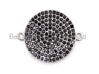 Black CZ Micro Pave Round Disc Connector, Cubic Zirconia Space Connector, Bracelet Necklace Findings, 16x19mm, 1pc,SKU#A85