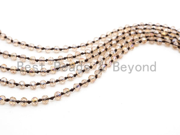 60"/36" Long Hand Knotted Crystal Necklace, Double Wrap Necklace, Light Colorado Topaz Color 2x4mm/5x8mm Faceted Crystal Beads,SKU#D23