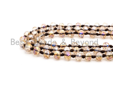 60"/36" Long Hand Knotted Crystal Necklace, Double Wrap Necklace, Light Colorado Topaz Color 2x4mm/5x8mm Faceted Crystal Beads,SKU#D23