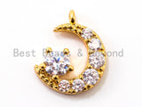 CZ Micro Pave Half Moon charm, Crescent Moon Clear Cubic Zirconia Pave Charm in Gold Rose Gold Silver Black color, 13mm, sku# Y25