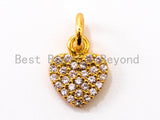 Clear CZ Micro Pave 7x9mm Heart Charm, CZ Pave Charm in Gold/Rose Gold/Silver Finish, sku#Y29