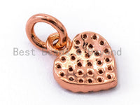 Clear CZ Micro Pave 7x9mm Heart Charm, CZ Pave Charm in Gold/Rose Gold/Silver Finish, sku#Y29
