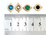Round Bezel Connector with Faceted Glass, Gold Plated CZ Micro Pave Frame Connector,Green/Blue/Black/Smoke Crystal, 9x13mm, sku#A72