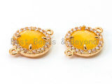 Round Bezel Connector with Faceted Cat's Eye Stone, Gold Plated CZ Micro Pave Frame Connector,Topaz/Pink/Peach/White/Blue 12x15mm, sku#A75