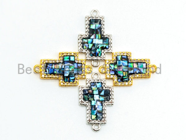 CZ Micro Pave Cross Connector with Abalone Shell, pave finding/Cubic Zirconia CZ space connector, 12x20mm, 1pc, SKU#Z26