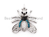FLY Inspired Charm, CZ Micro Pave Insect Pendant, Cubic Zirconia Pendant,Gold/Rose Gold/Silver/Black,20x21x49mm,SKU#F439