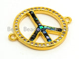 CZ Micro Pave Abalone Peace Sign Connector, 24K Gold Silver Plated, Cubic Zirconia Spacer Connector,Pave Findings, 18x23mm, sku#Z32