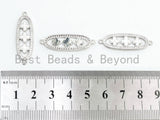 CZ Clear Micro Pave Four-leaf Beads On Oval Shaped Connector for Bracelet/Necklace, Cubic Zirconia Link Connector,10x32mm, 1pc, sku#Z35