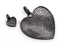 Black CZ Pave On Black Micro Pave Heart Charm, 30mm/10mm, Sku#F366