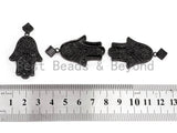 Black CZ Pave On Black Micro Pave Hamsa Hand with Flat Square Bail Pendant, 26x39mm, sku#F378