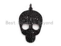 Black CZ Pave On Black Micro Pave Skull Head Charm Beads, Halloween Beads, Cubic Zirconia Pave Skull Charm,Skull Pendant 18x27mm, sku#F381