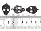 Black CZ Pave On Black Micro Pave Skull Head Charm Beads, Halloween Beads, Cubic Zirconia Pave Skull Charm,Skull Pendant 18x27mm, sku#F381