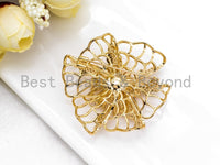 CZ Micro Pave 3D Flower Brooch/Pin/ Pendant with 10mm Round Shell Pearl,Gold plated, Pave Flower Brooch Pin Jewelry,46x47mm, Sku#P30