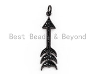 Black CZ Pave On Black Micro Pave Cupid Arrow Charm, Cupid Arrow Beads, Men's Jewelry Findings, Pave Arrow Charm Pendant 8x31mm, sku#F385