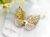 CZ Micro Pave Butterfly Brooch/Pin/Pendant with 8mm Round Shell Pearl ,Gold Tone, Pave Butterfly Brooch Pin Jewelry, 32x39mm, Sku#P37