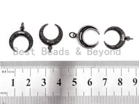 Black CZ Pave On Black Micro Pave Crescent Moon Charm Beads, Micro Paved Horn Pendant,16x18mm, sku#F396