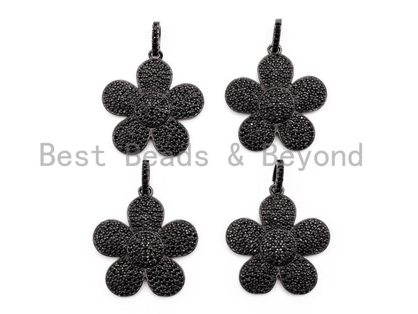 Black CZ Pave On Black Micro Pave Daisy Flower Charm Beads, Cubic Zirconia Paved Flower Charm,24x26mm, sku#F397/F348