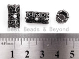 Black CZ Pave On Black Micro Pave Large hole spear shield spacer beads charms/Drum barrel beads, 8x16mm, SKU#G314