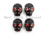 CZ Red Eye Skull Black CZ Pave On Black Micro Pave Beads, Cubic Zirconia Spacer Beads,12x10x7mm, sku#G316