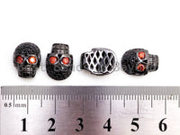 CZ Red Eye Skull Black CZ Pave On Black Micro Pave Beads, Cubic Zirconia Spacer Beads,12x10x7mm, sku#G316