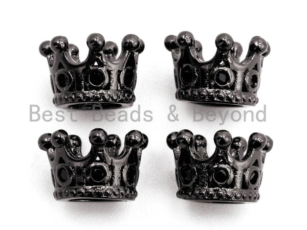 Black CZ Pave On Black Micro Pave Big Hole Crown Spacer Beads for Men's Bracelet, Cubic Zirconia Crown Cap Beads,10x7mm, sku#G320