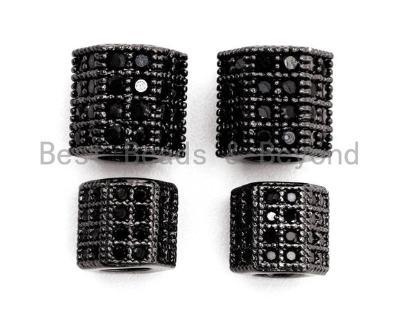 Black CZ Pave On Black Large Hole Hexagon Tube Spacer Beads, Cubic Zirconia Tube Space Beads, Men's Jewelry Findings, 6x6mm/7x7mm, SKU#G329