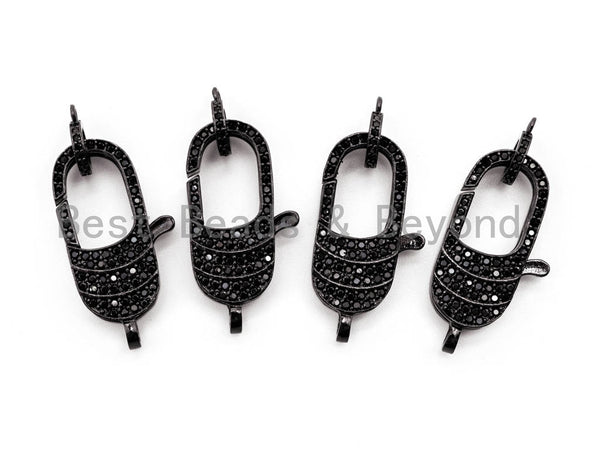 Black CZ Pave On Black Micro Pave Lobster Claw Clasp, Cubic Zirconia Clasp, 11x29mm,sku#H115