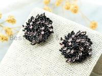 CZ Micro Pave Black& White CZ Pave Swirl Flower Earring, CZ Pave Flower Earrings, Cubic Zirconia Earrings,19x19mm,1pair, sku#O59