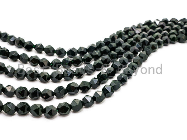 Unique Diamond Cut Quality Natural Dark Green Goldstone beads, 6mm/8mm/10mm/12mm, Faceted Round Gemstone Beads, 15.5inches strand, SKU#U148
