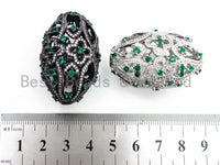 CZ Micro Pave Big Oval Cage Spacer Beads, Art Deco Pendant/Connector, Green Cubic Zirconia Pave Beads, Jewelry Making,27x41mm,sku#Y60