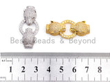 CZ Micro Pave Double Leopard Head Box Insert Clasp,Cubic Zirconia Panther Clasp,Leopard Head Connector,16x35x8mm, sku#Y70