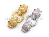 CZ Micro Pave Double Leopard Head Box Insert Clasp,Cubic Zirconia Panther Clasp,Leopard Head Connector,16x35x8mm, sku#Y70