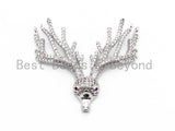 CZ Micro Pave Clear Antler Connector, Cubic Zirconia Reindeer Pendant, Pendant Connector, 35x38x5mm, SKU#Y76