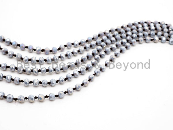 60" Long Hand Knotted AB Gray Color Crystal Necklace, Long Necklace, Gray Color 2x4mm Rondelle Faceted Crystal Beads, SKU#D13