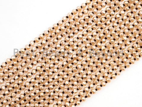 60" EXTRA Long Knotted Gold Champagne Color Crystal Necklace, Extra Long/Double Wrap Necklace, Champagne Color 2x4mm Rondelle Beads, SKU#D14