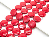 20mm/25mm Natural Mother of Pearl Beads, Red Flat Coin Smooth Gemstone Beads, Red Pearl Shell 15'' full strand, SKU#U187