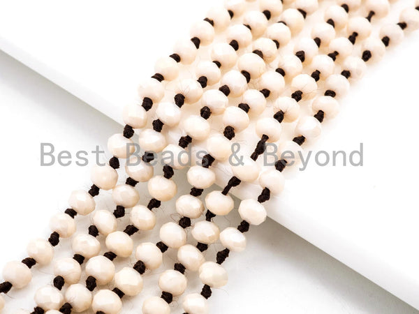 60" EXTRA Long Hand Knotted Beige Color Crystal Necklace, Long Necklace, Cream Neutral Color 2x4mm Rondelle Faceted Crystal Beads, SKU#D18