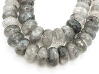 8-18mm Quality Natural Cloudy Quartz Graduated,Faceted/Smooth Rondelle Gemstone Beads,Gray Color Beads, 15.5inch strand, SKU#U206