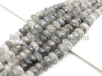 8-18mm Quality Natural Cloudy Quartz Graduated,Faceted/Smooth Rondelle Gemstone Beads,Gray Color Beads, 15.5inch strand, SKU#U206