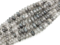 8-18mm Quality Natural Cloudy Quartz Graduated,Faceted/Smooth Rondelle Gemstone Beads,Gray Color Beads, 15.5inch strand, SKU#U206