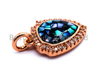 CZ Micro Pave Shield Shape Pendant with Abalone Shell, Cubic Zirconia CZ space Pendant,12x15mm,SKU#F416