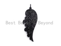 18x44mm CZ Clear/Black Micro Pave Wing Pendant, Wing Shaped Pave Pendant, Gold/Rose Gold/Silver/Gunmetal plated,18x44mm, Sku#F421