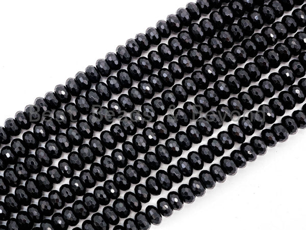 High Quality Faceted Rondelle Black Onyx Beads 2x4/3x4/3x5/4x6/5x8mm/6x10mm/8x12mm Rondelle Beads, 15.5" Full Strand, SKU#Q10
