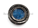 CZ Micro Pave Kyanite Blue Spacer Beads, Kyanite Gemstone Cubic Zirconia Spacer Beads/Pendant, Kyanite 15mm/13mm/11mm CZ Pave Beads, sku#B84