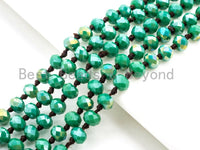 60" EXTRA Long Hand Knotted Tear Green Color Crystal Necklace, Double Wrap Necklace, Green 2x4mm Rondelle Faceted Crystal Beads,SKU#D22